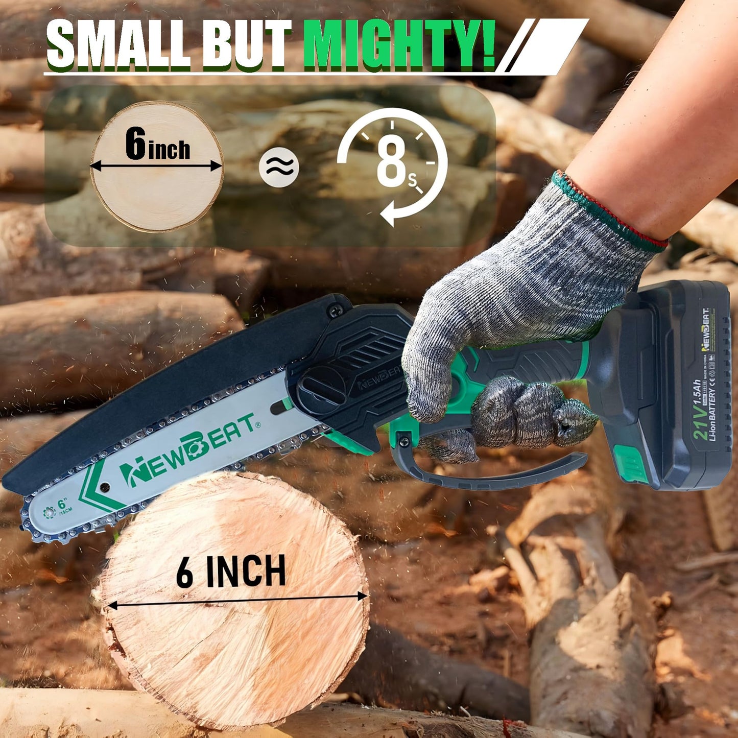 NEWBEAT Mini Chainsaw Cordless 6 Inch - Electric Chainsaw Battery Powered, Small Handheld Portable Saw for Wood/Trees Trimming, Tools for Household and Garden, Chain Saw Gift for Men Dad Women