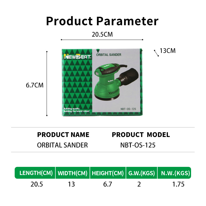 NEWBEAT Random Orbit Sander with Dust Bag, 320W Electric Sander, 12000 OPM, Anti-Vibration, Rubberized Handle, Ideal for Wood, Metal, and Finish Work