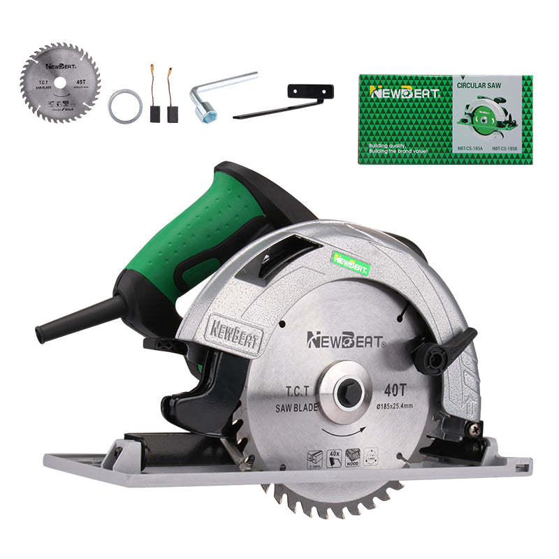 NEWBEAT 1450W Electric Circular Saw, 185mm Blade, 4500RPM, Adjustable 45°/90° Bevel Angle, Lightweight 4.1kg Aluminum Base, Ideal for Wood Cutting
