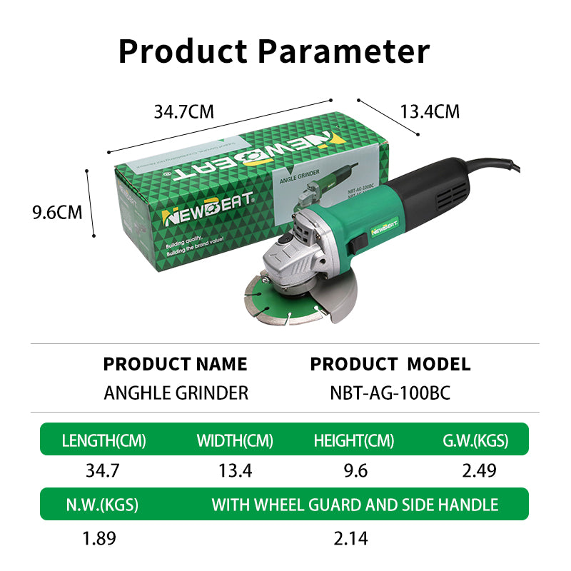NewBeat 1000W 4-1/2in Angle Grinder Corded Grinding Tool Cutter Slide Switch 1Handle