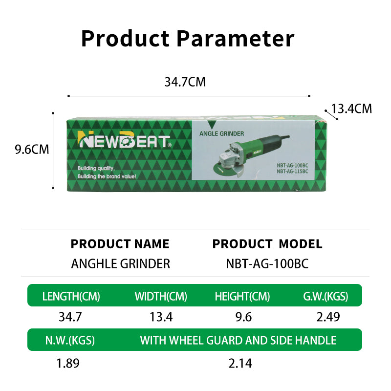 NewBeat 1000W 4-1/2in Angle Grinder Corded Grinding Tool Cutter Slide Switch 1Handle