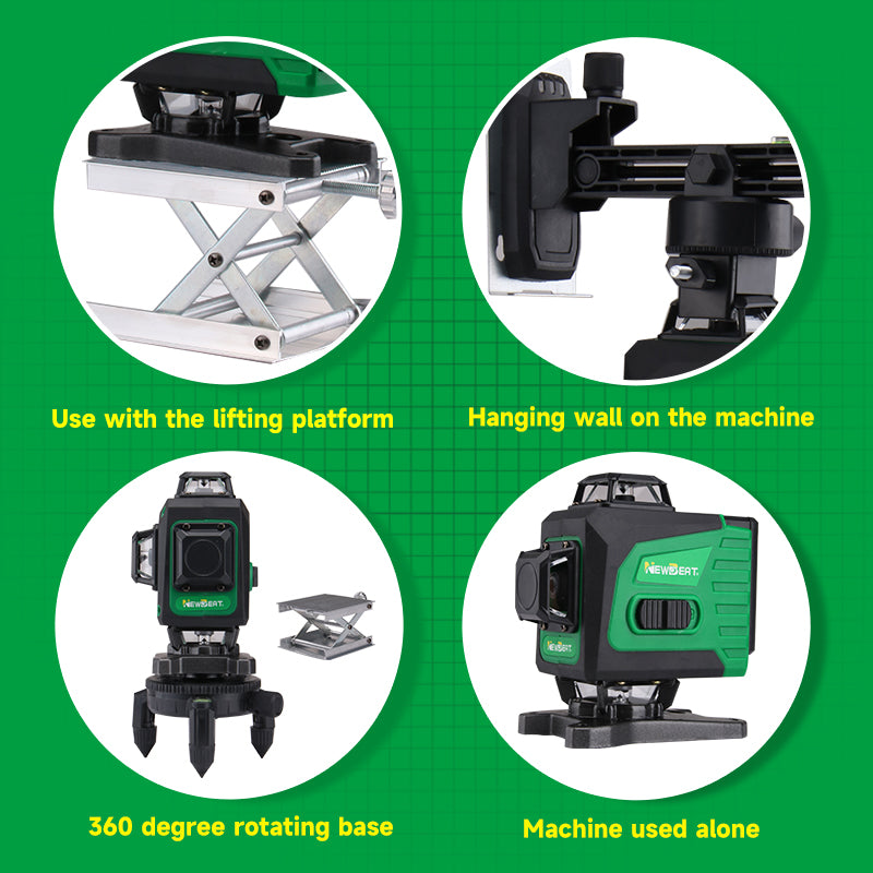 NEWBEAT 16-Line 3D Laser Level Tool, 360° Horizontal/Vertical Lines, Auto-Leveling with Tilt Alarm, Remote Control - Ideal for Construction, Ceiling, Tile & Renovation