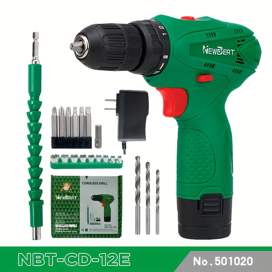 NewBeat 12V 3/8 Variable Speed 18+1 Torque 20N.m Cordless Drill Set with 1 Battery & 1 Charger