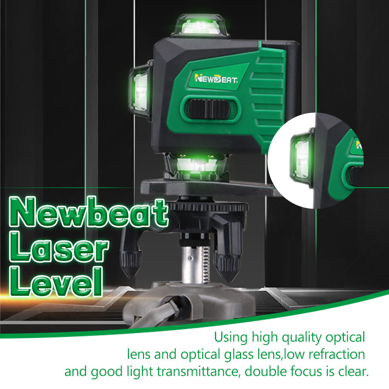 NEWBEAT 16-Line 3D Laser Level Tool, 360° Horizontal/Vertical Lines, Auto-Leveling with Tilt Alarm, Remote Control - Ideal for Construction, Ceiling, Tile & Renovation