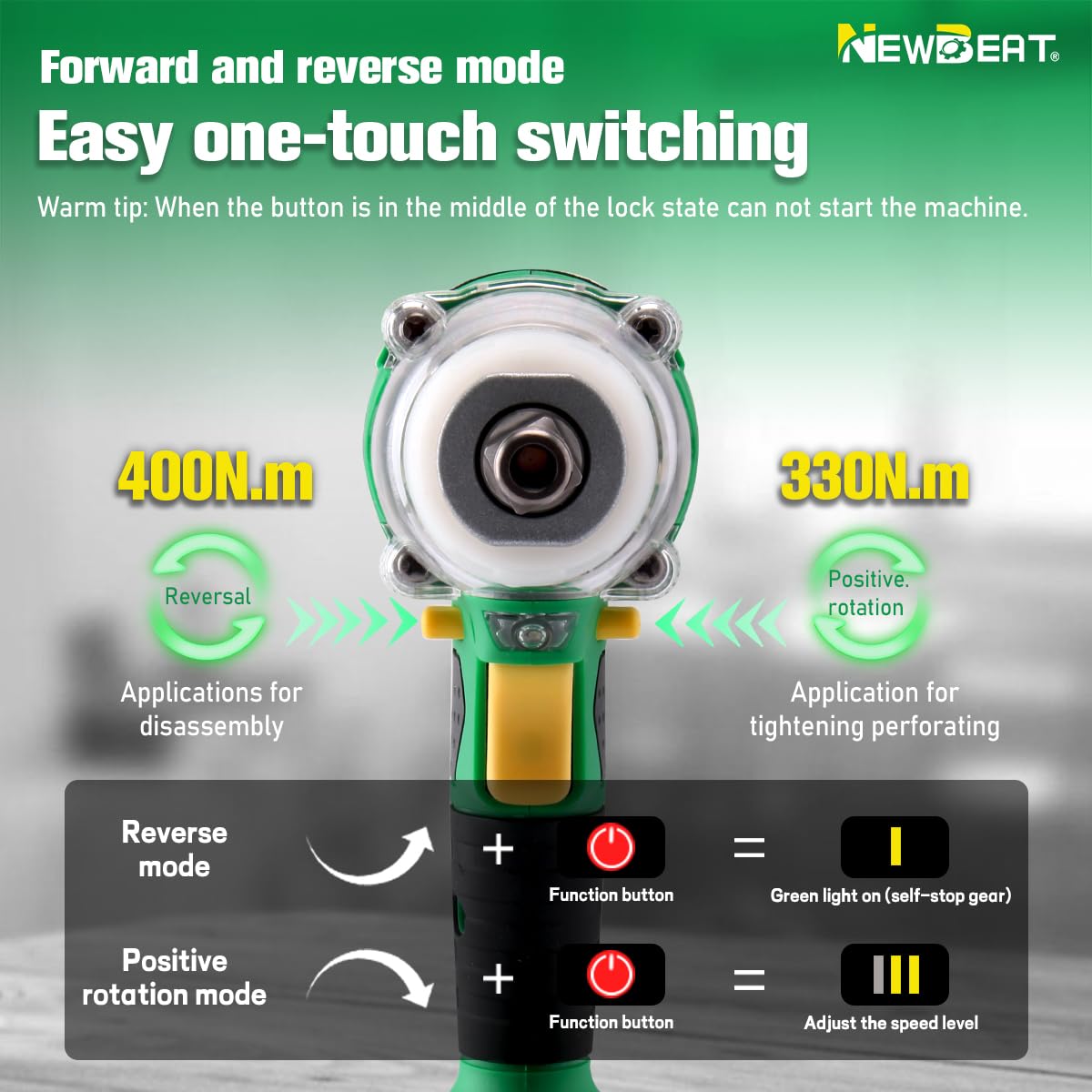NEWBEAT Cordless Impact Wrench, 21V Brushless 1/2 inch Impact Wrench, Electric Impact Gun, Power Impact Driver with 4.0Ah Battery and Charger, Variable Speeds for Car, Home DIY, Tire Removal Tool