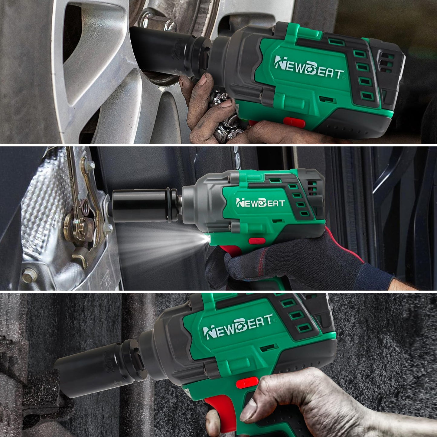 NEWBEAT Cordless Impact Wrench Set - 1/2 inch Impact Gun, Electric Power Impact Driver Max Torque 550 N.m, 21V Brushless, 2*4.0Ah Battery, 2400 RPM Variable Speeds for Car Home DIY, Tire Removal Tool