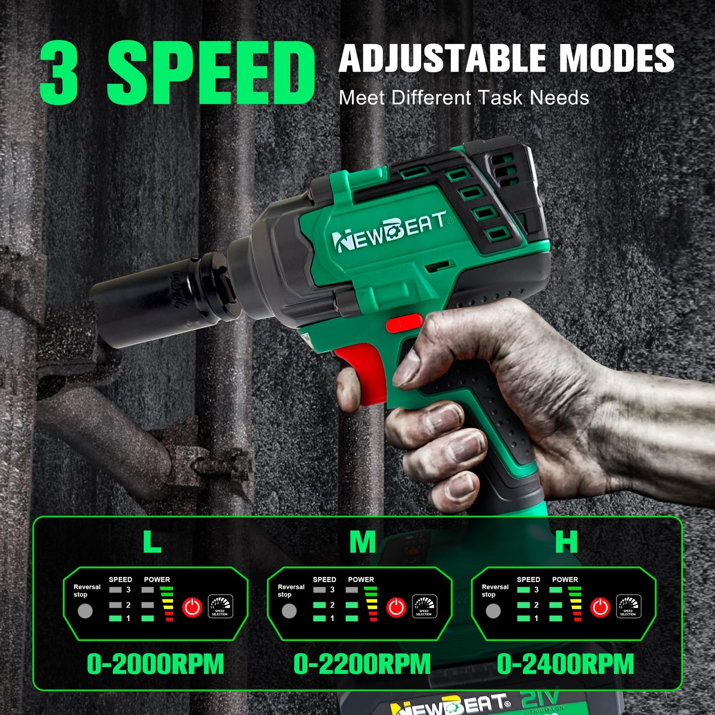 NEWBEAT Cordless Impact Wrench Set - 1/2 inch Impact Gun, Electric Power Impact Driver Max Torque 550 N.m, 21V Brushless, 2*4.0Ah Battery, 2400 RPM Variable Speeds for Car Home DIY, Tire Removal Tool