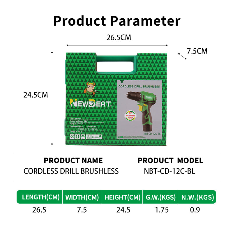 NewBeat 12V 35N.m 3/8in Cordless Drill Certified Refurbished